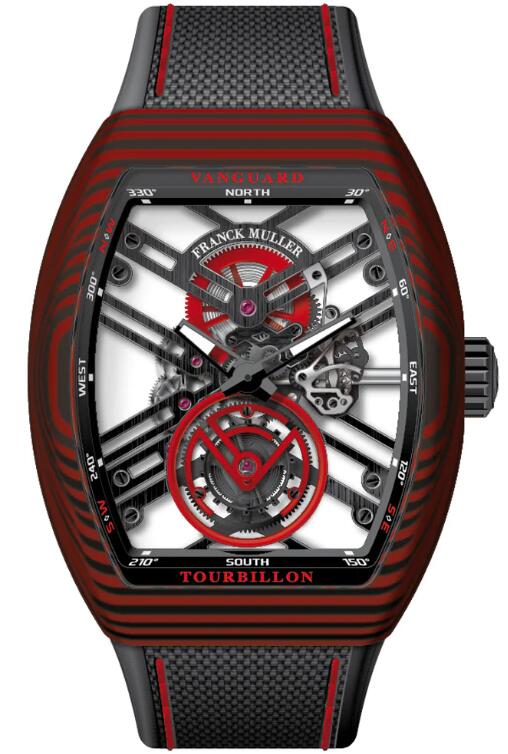 Best FRANCK MULLER Vanguard Tourbillon Skeleton Red Carbon V 45 T SQT (NR) (RG CAR) (NR.BLC RGE) Replica Watch